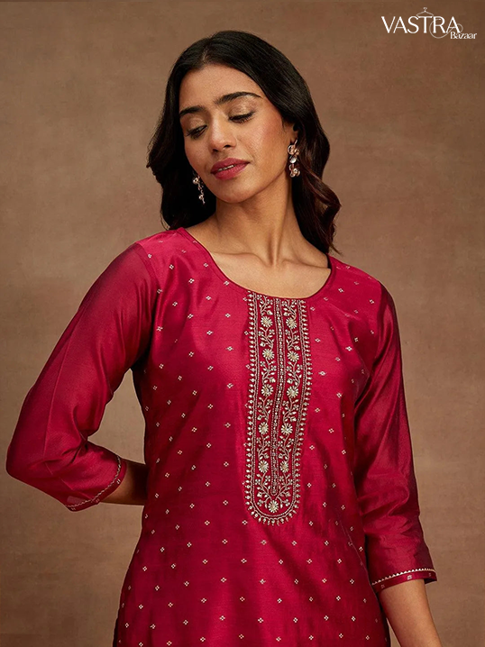 Chanderi Silk Kurtis With Embroidery Work